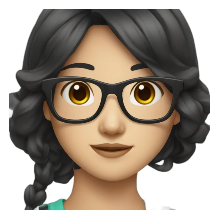 Asian gamer girl with glasses and long wavy black hair sticker