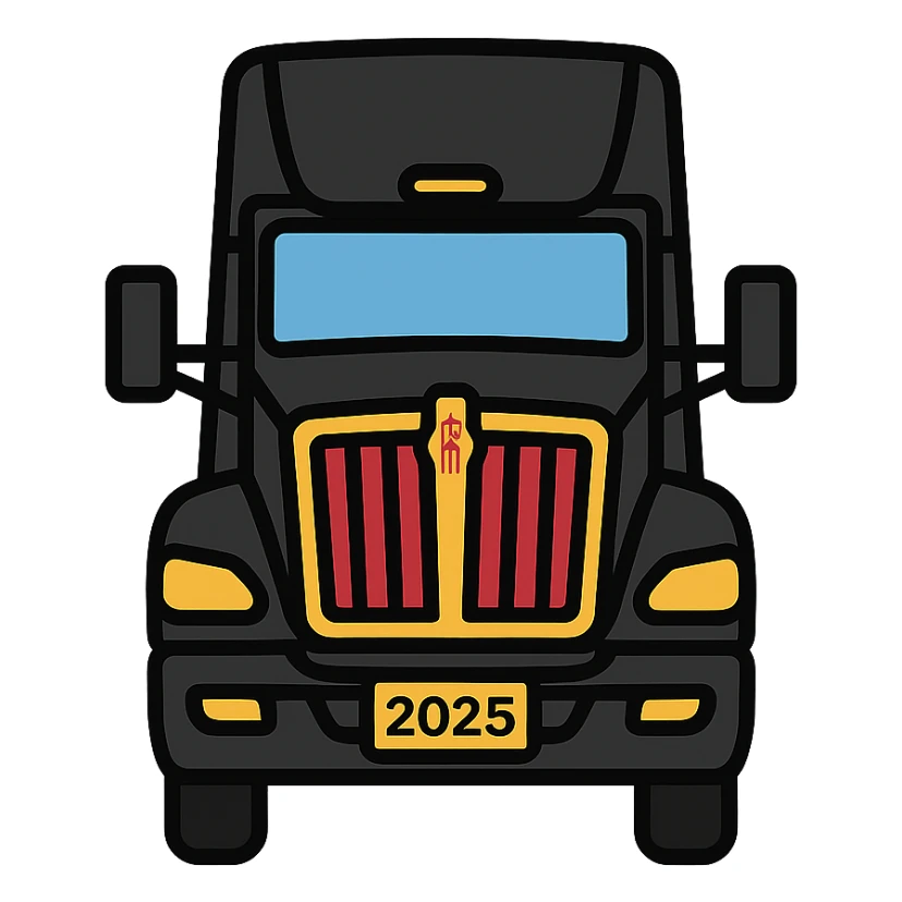 2025 Kenworth T680, black, front view, detailed vector illustration sticker