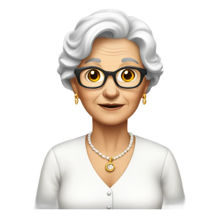 Older lady in white shirt look and earrings sticker
