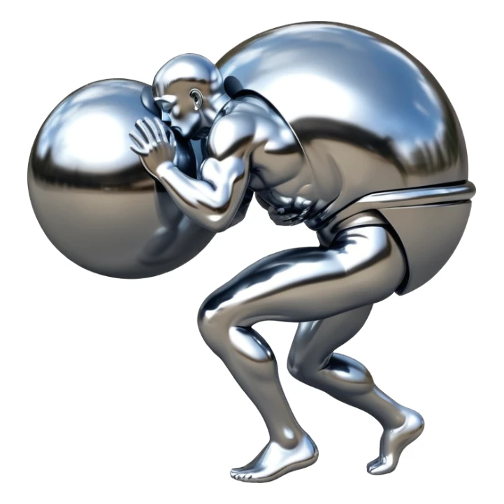 sorayama Sisyphus carrying big sphere on his back sculpture sticker