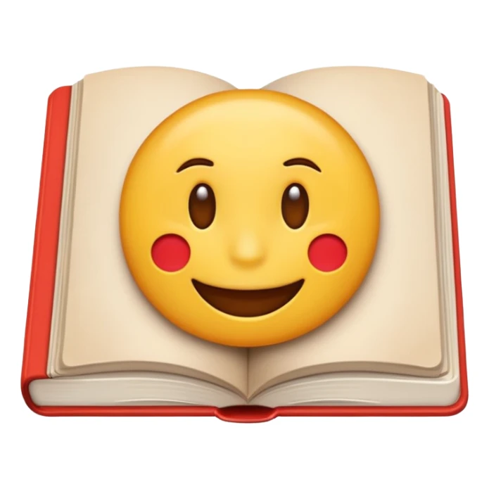 A textbook with the word 'emoji' written on the cover sticker