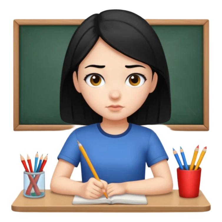 girl with black hair in short sleeves focusing in class sticker