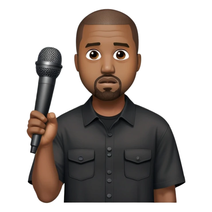 Shrugging Kanye west upper body black button up short sleeve shrugging with mic in hand sticker