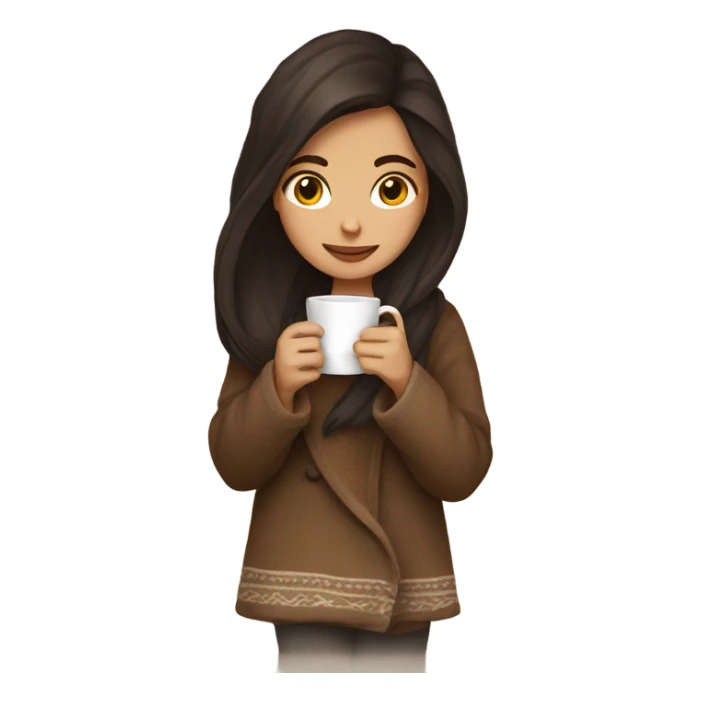 Dark Brown hair Girl drinking coffee, with a cozy blanket sticker