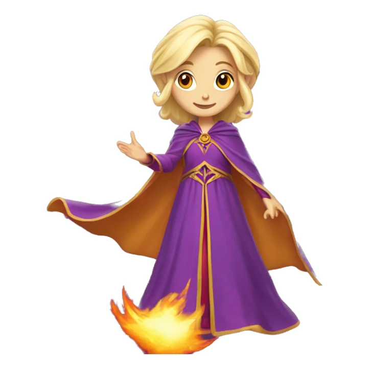 female blonde elf wizard wearing purple robes casts fireball sticker