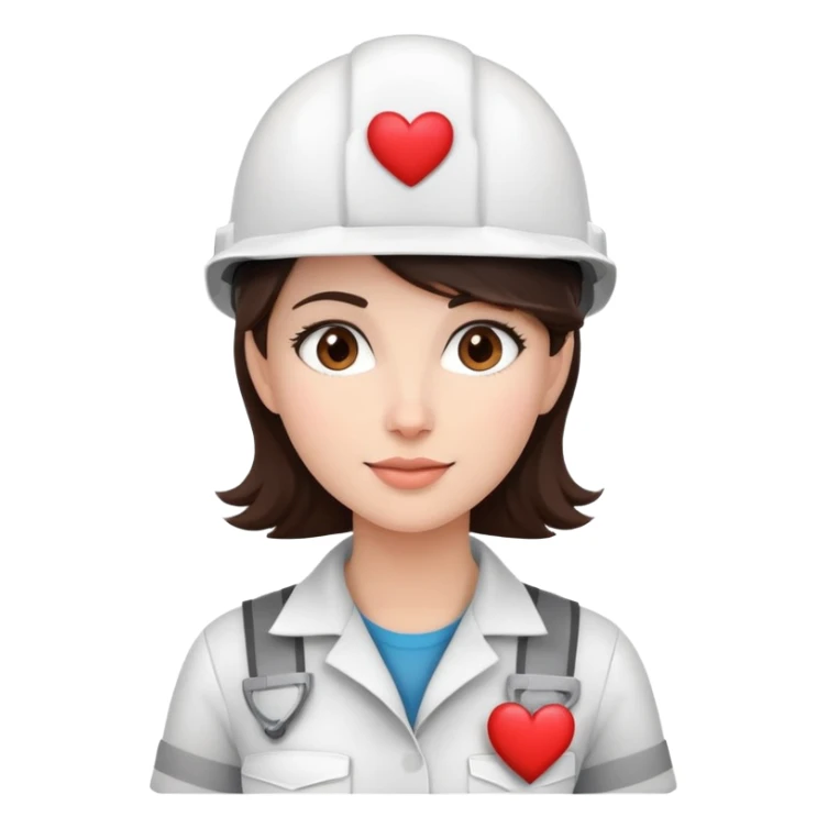 Mujer ingeniera con casco blanco, de piel clara y cabello castaño oscuro, y unos corazones al rededor  sticker
