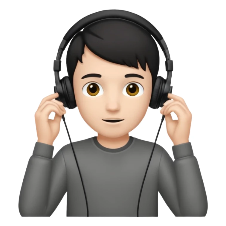 a boy with headphone in his hand not his head sticker