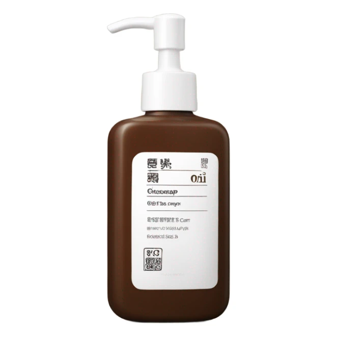 brown oil cleanser bottle with white chinese label and white pump sticker