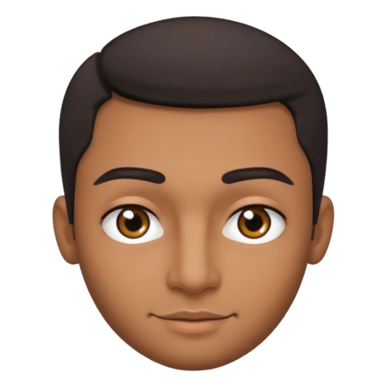 Dark olive skin man, center rised eyebrows, very light smile so that lips are very close to liner and horizontal, some how liner and small eyes sticker