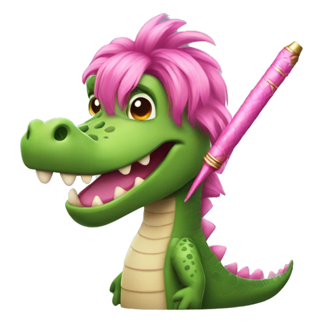 A crocodile with a gorgeous pink hairstyle and a magic wand sticker