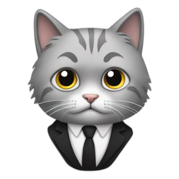 scared cat wearing black tie white hair sticker