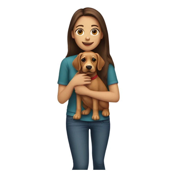 Brunette girl holding red lab dog sticker