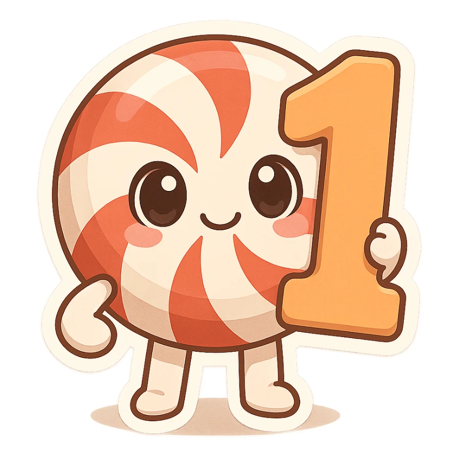 peppermint candy with big eyes holding a number one, chibi style sticker