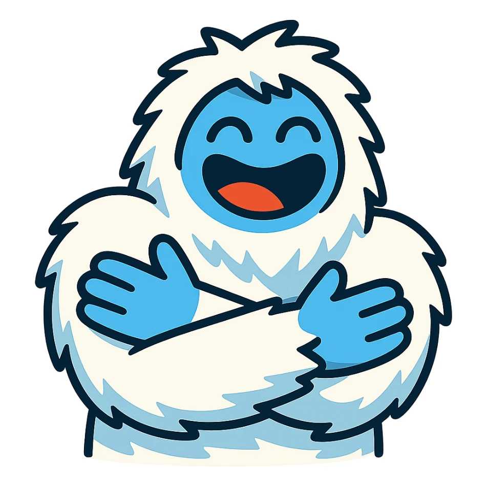 abominable snowman giving a hug, suitable for YouTube emoji, vibrant toon style sticker