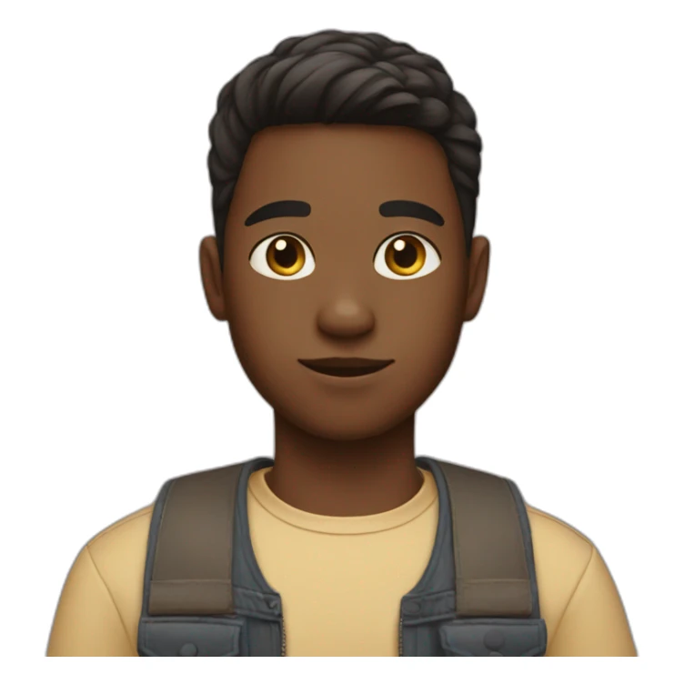 a boy with a middle part haircut holds a cat sticker