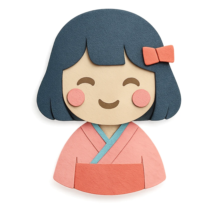Japanese girl, paper craft style, layered paper effect, soft palette sticker