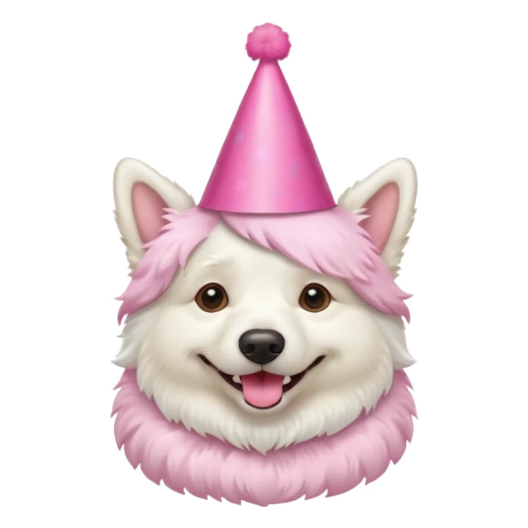 A White belgian dog wearing a  pink party hat.   sticker