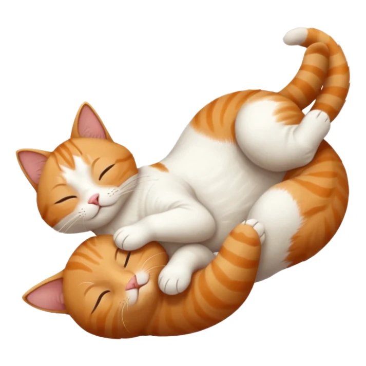 ginger and white small cat eyes closed lying down upside down with paws stretched out in different directions sticker