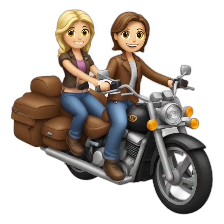 Motorcicle with a Man driving and 2 girls behind sticker