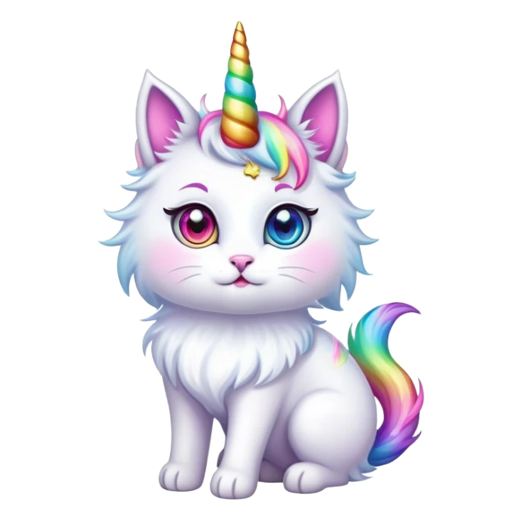 Cute unicorn cat with rainbow horn and sparkly eyes sticker