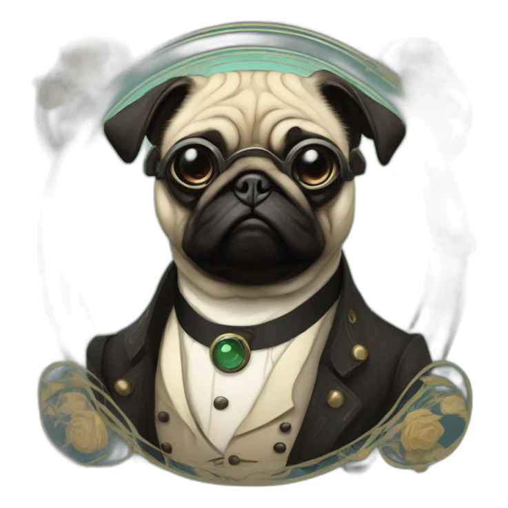 A cyberpunk pug in Art Nouveau style during 1910 sticker