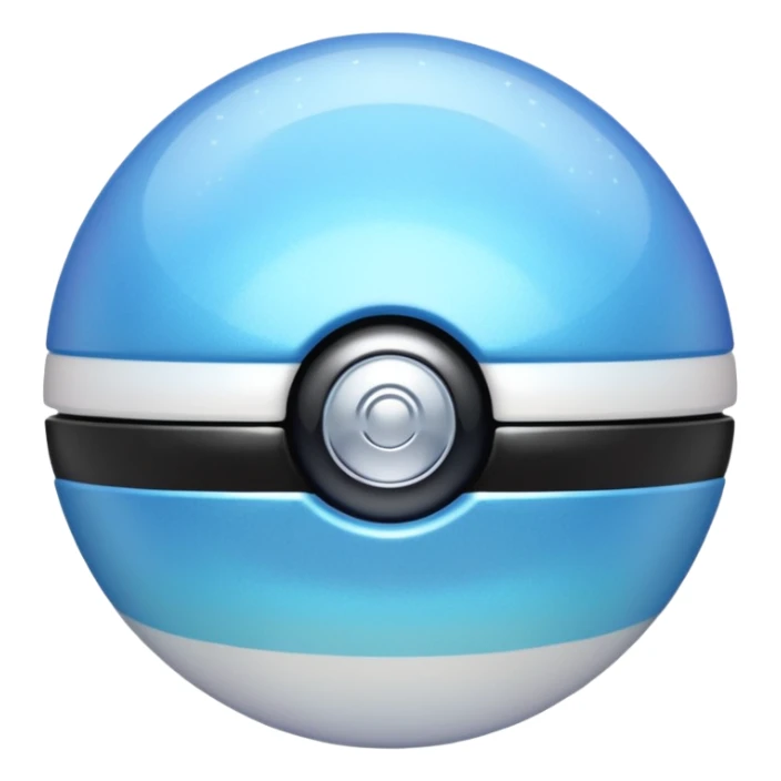 blue pokeball emoji, top half is a more saturated blue, bottom half is white, black stripe, with a white sheen, with a pearlescent finish, with a holographic shimmer effect sticker