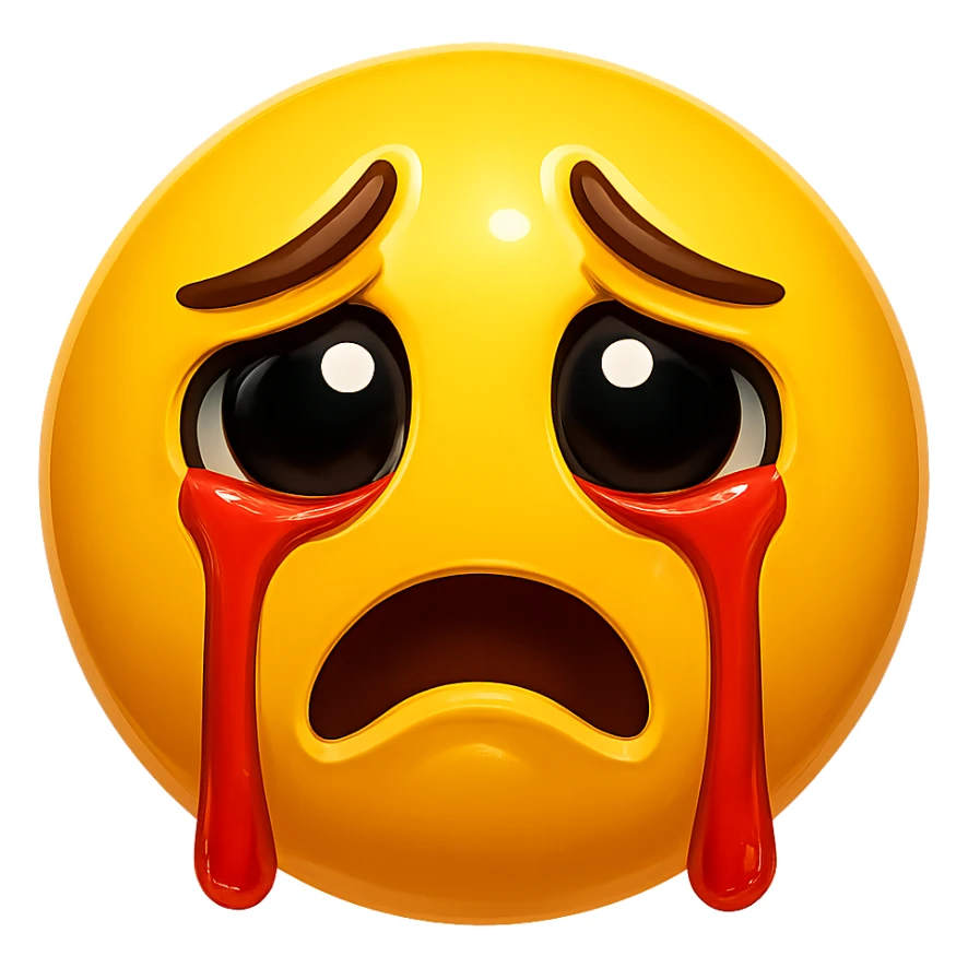 yellow crying face emoji shiny and bold with red tears sticker