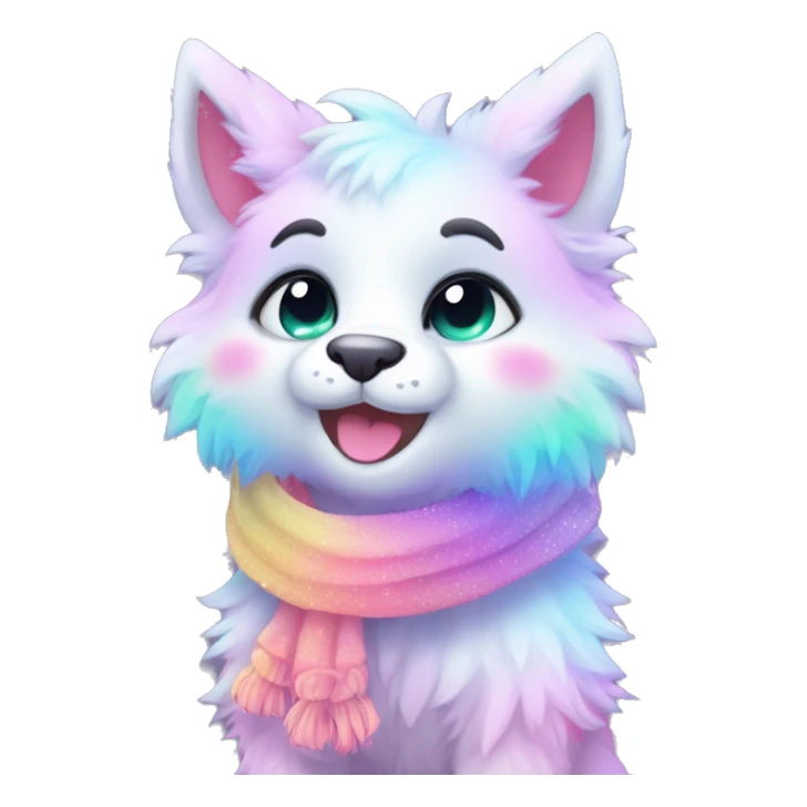Edgy Kawaii cute cool gorgeous colorful sparkly bright light pastel gradient fantasy ethereal fluffy fursona animal creature with a cute scarf full body sticker