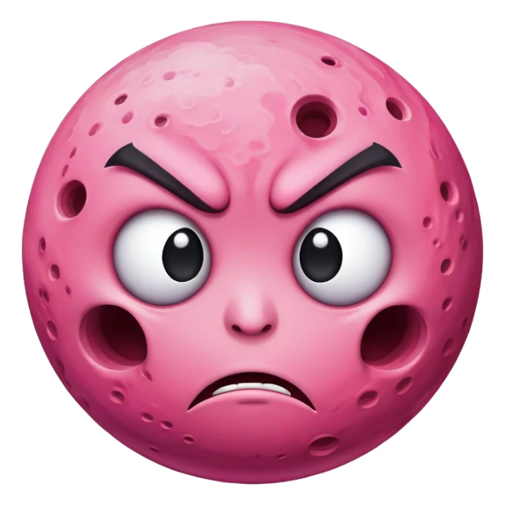 pink planet with craters and an angry face with furrowed eyebrows sticker