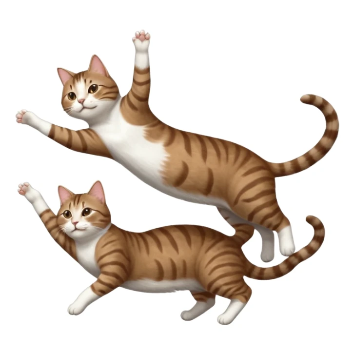 brown tabby and white cat with doing a big extremely long stretch reaching up into the air with arms and legs side by side together straight and overextended whilst lying on its side sticker