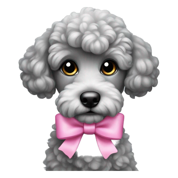 Grey puppy poodle with a pink bow sticker
