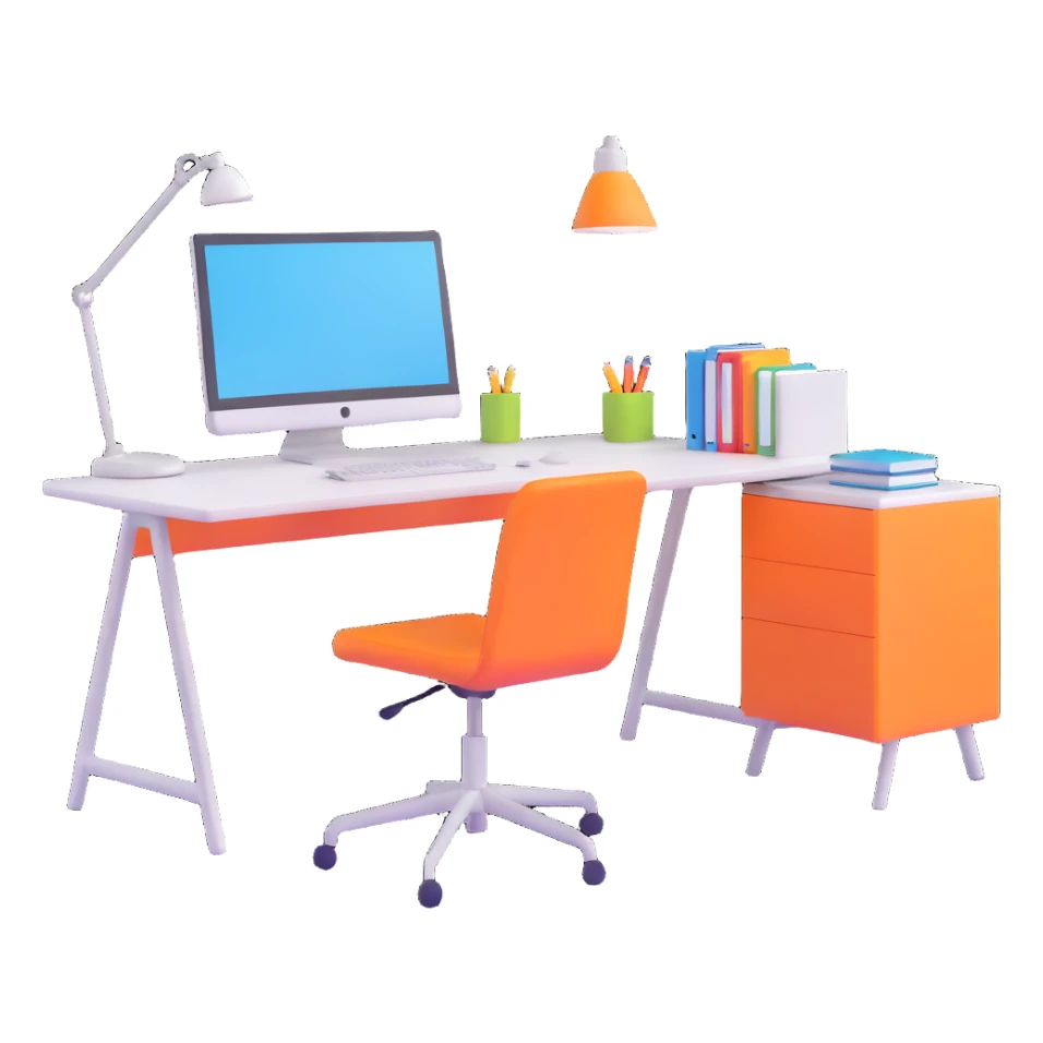 planned furniture, isometric view, office set, desk, chair, computer, bright accents sticker