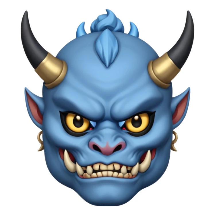 blue oni with black and gold eye. has black horn sticker