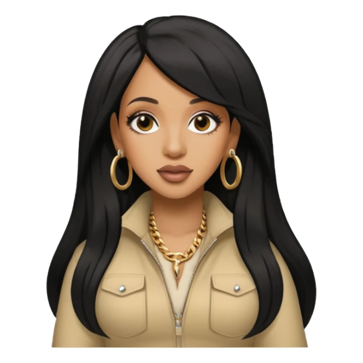 Cardi B with long jet black hair, beige outfit sticker