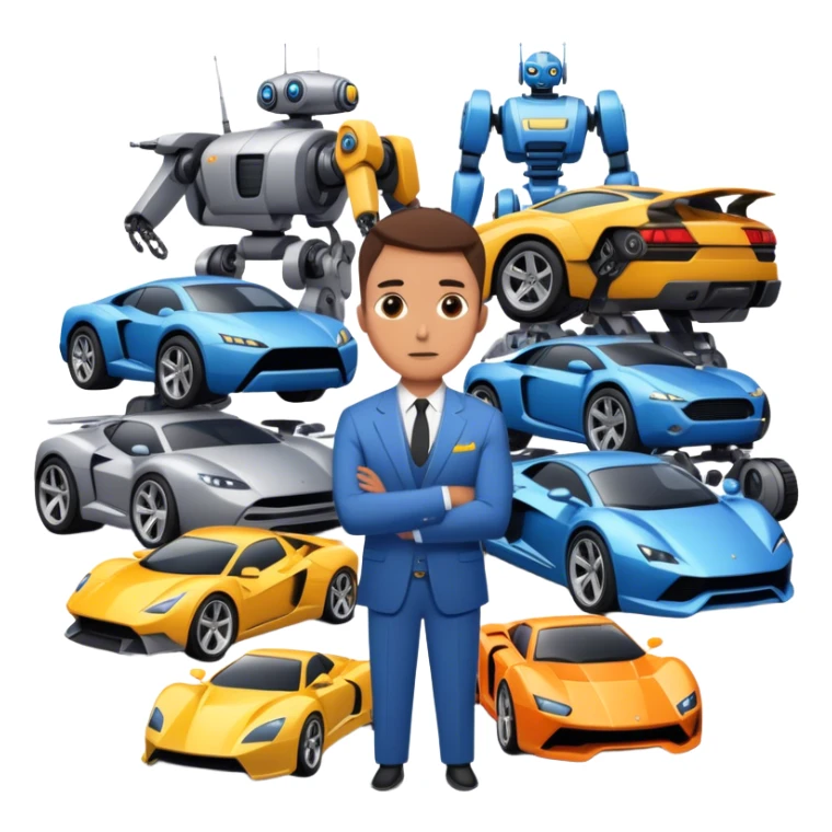Branden Condy surrounded by robots and super cars  sticker