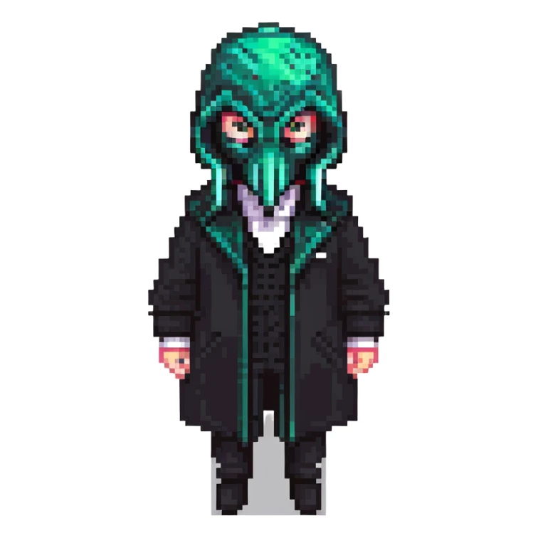 Squid Game Front Man with black geometric mask and black coat sticker