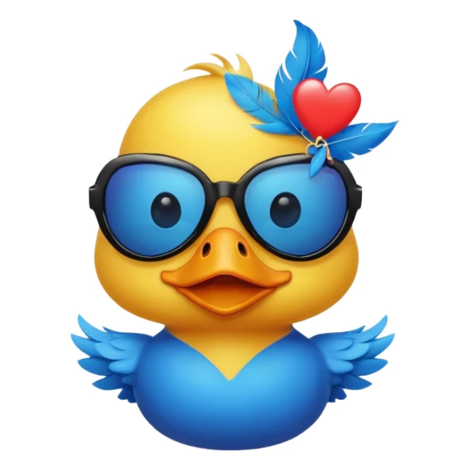 Make a frame emoji and inside it is a  yellow duck wearing red heart sunnies and the background is sky or anything blue make it like this 🌇 but what I described inside  sticker