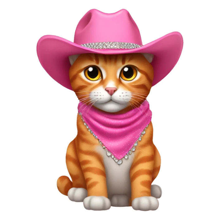 orange realistic cat wearing a bedazzled pink cowgirl hat  sticker