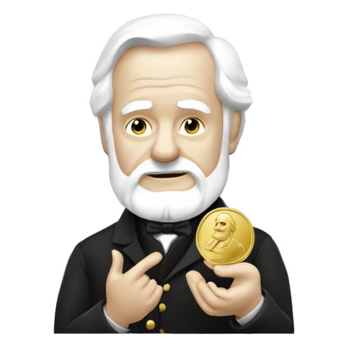 Victor Hugo holding a gold coin in his hand sticker