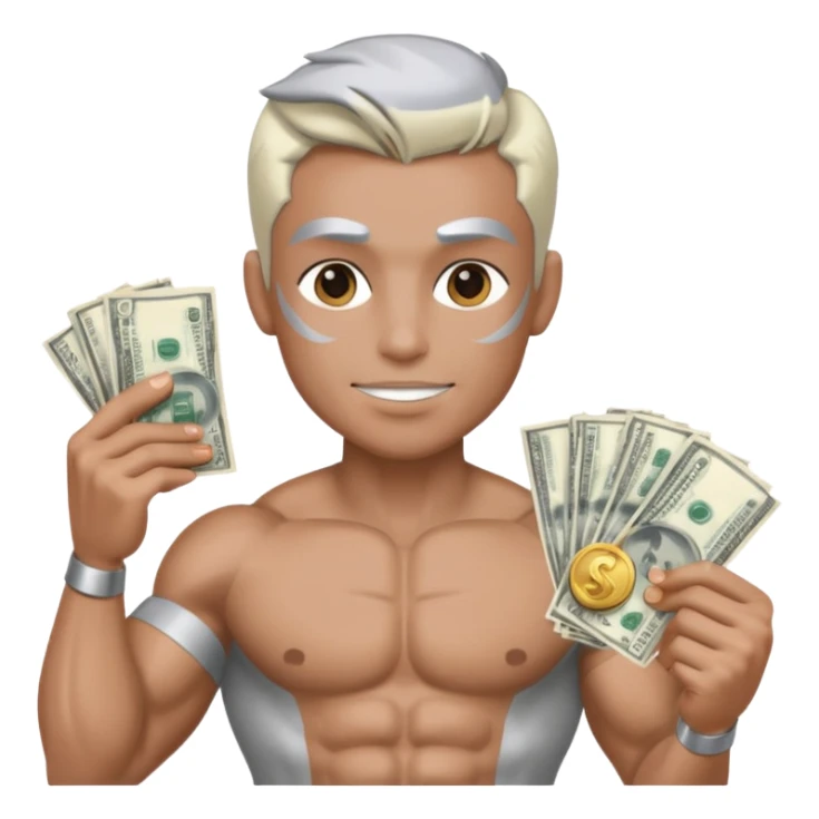 Silver skin muscle holding money sticker