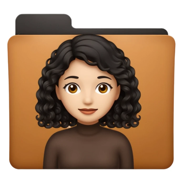 A **simple emoji-style icon** of a **black transparent plastic folder**, sleek and minimal, with **rounded corners**, subtle translucency, soft shading, and a **small logo of a canela-skinned latina with curly black hair** on the front.
 sticker