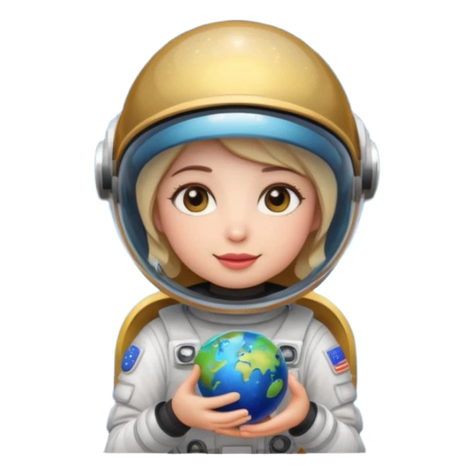 space molly as a cute emoji, holding a tiny planet, sparkly eyes, helmet, adorable sticker