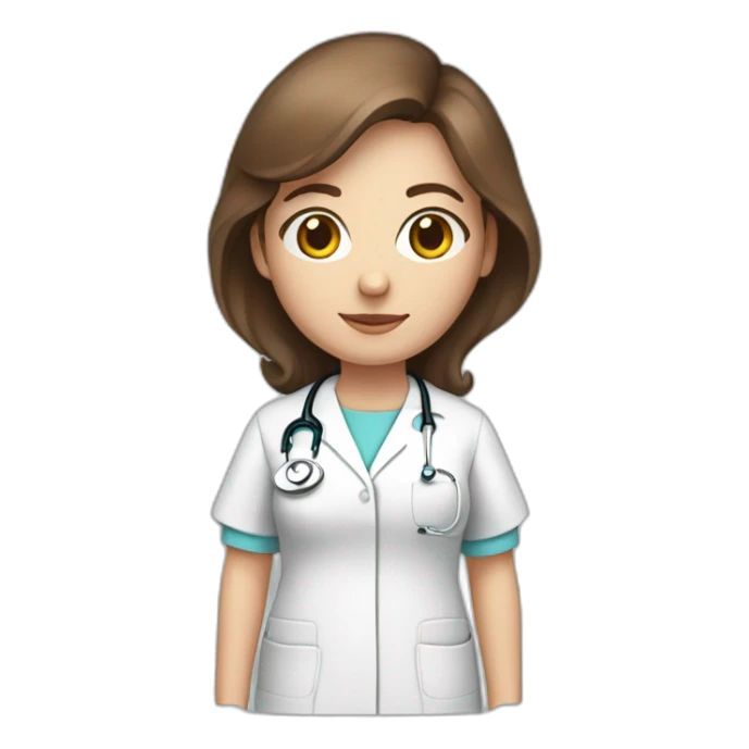 white midwife with brown hair, stethoscope, gown and sterile garment sticker