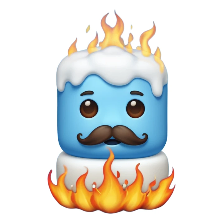 blue marshmallow on fire with mustache, just marshmallow sticker