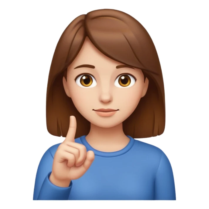 brown-haired girl pointing down with finger, classic emoji style sticker
