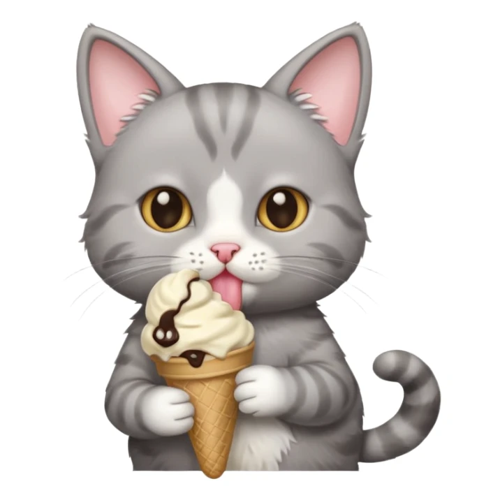 baby grey cat with icecream sticker