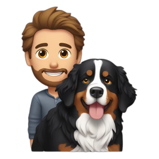 bernese mountain dog with his male owner sticker