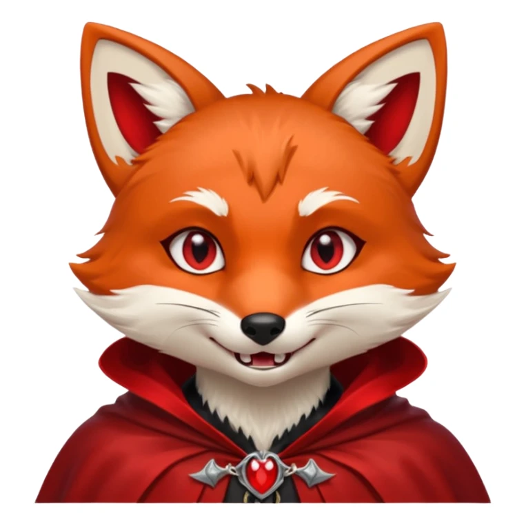 Vampire animal, fox in red collar cloak, red eye, fang sticker