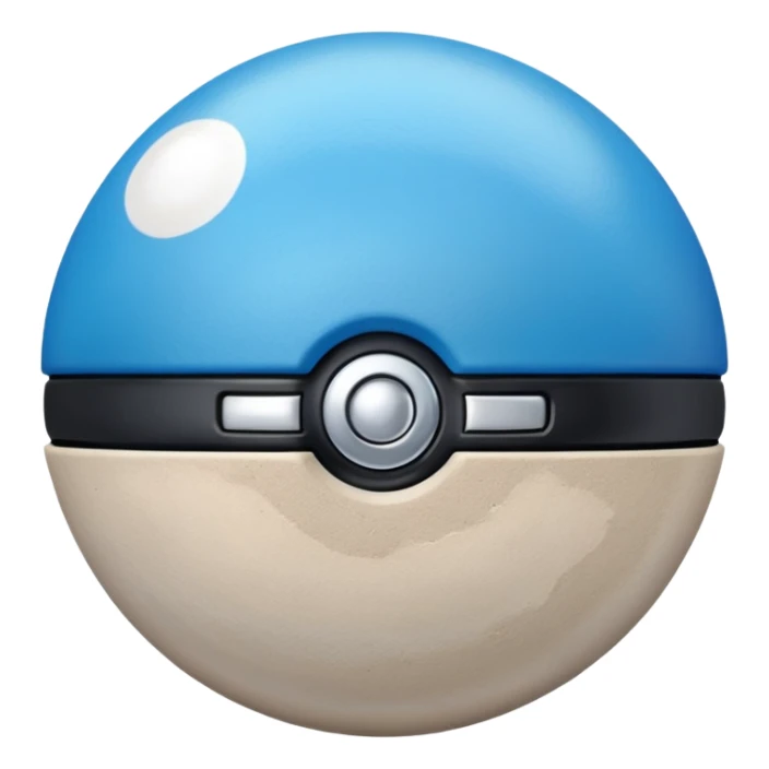 blue pokeball emoji, top half is a more saturated blue, bottom half is white, black stripe, with a white sheen, with a pearlescent finish, with a sand effect sticker
