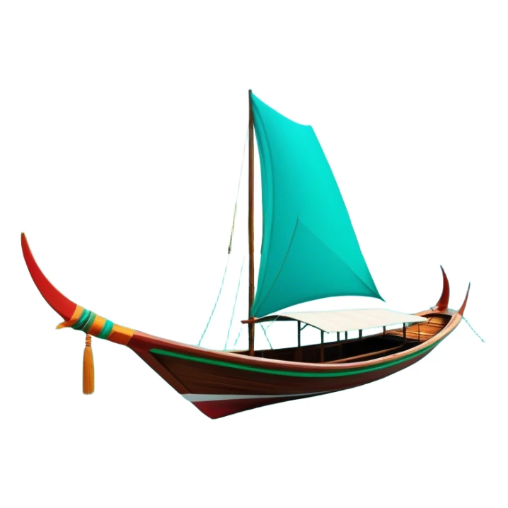 ​Cinematic Realistic Authentic Thai Longtail Boat, depicted as a traditional wooden longtail boat with a sleek, elongated hull and a brightly painted canopy, its long tail fin cutting gracefully through turquoise waters under a clear tropical sky, rendered with vibrant textures and dynamic natural lighting that captures its rustic charm and cultural heritage, sticker